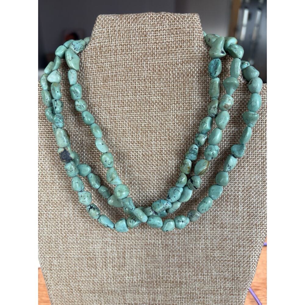 Vintage Native American Sterling Silver Polished Turquoise Multi Strand Necklace - Picture 4 of 15